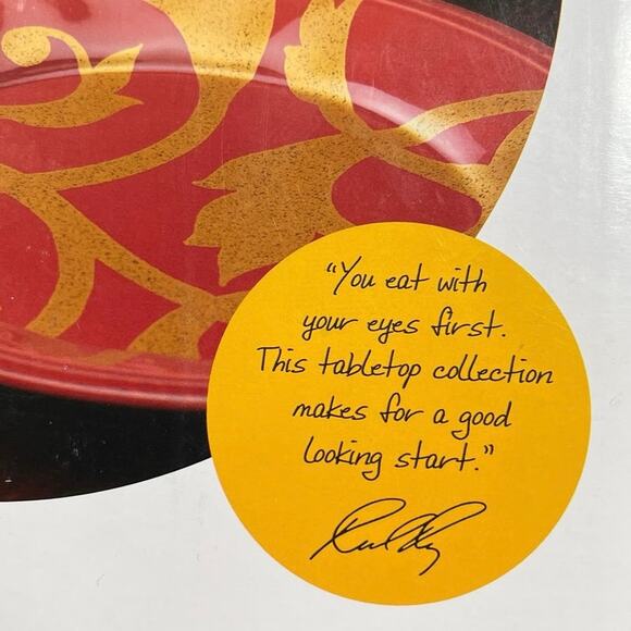 Rachael Ray 4 Piece Salad Plate Stoneware Gold Scroll Cranberry Red 8" Dinner - Picture 2 of 6